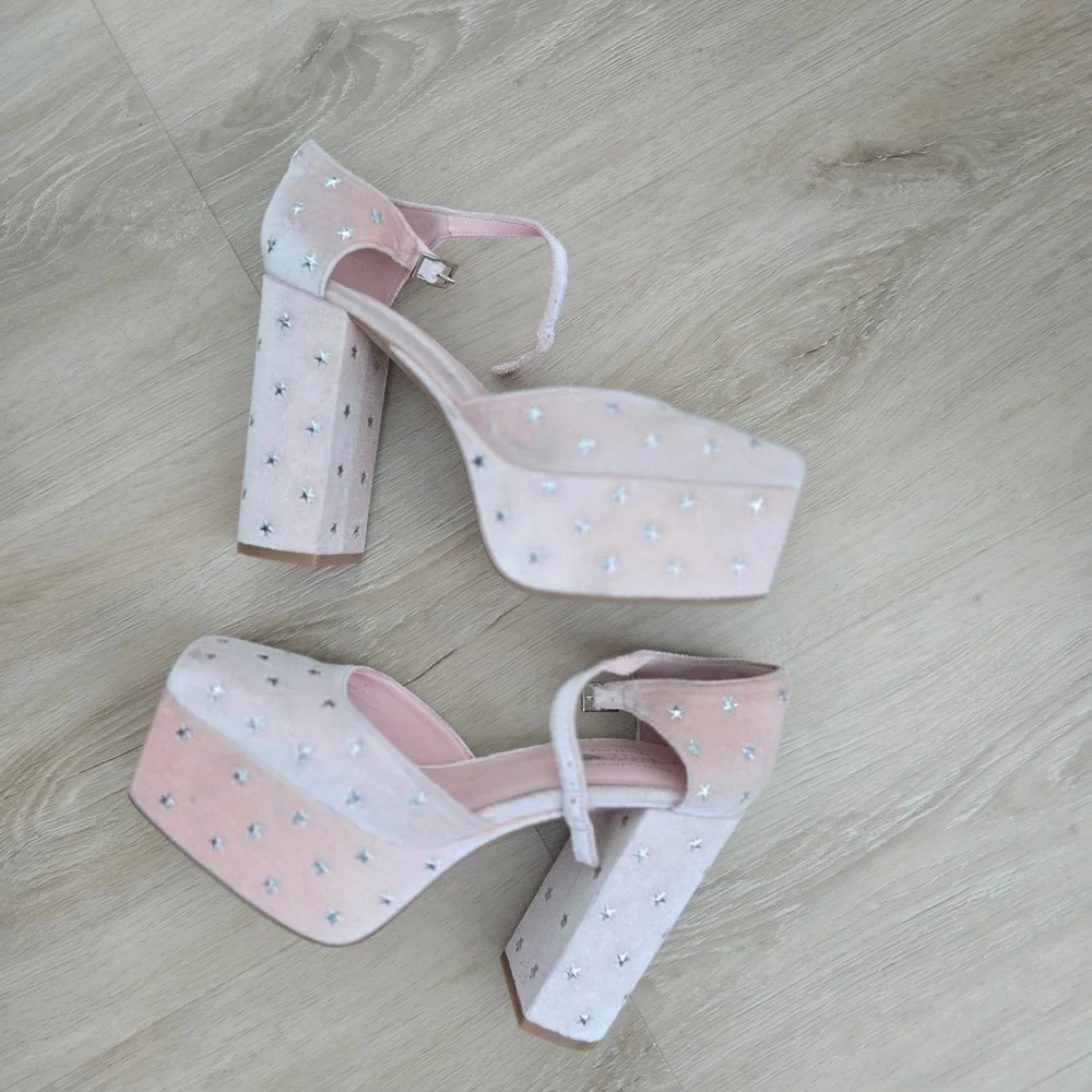Jeffrey Campbell Free People Pink Velvet Star Studded Platform Heels Size 8.5